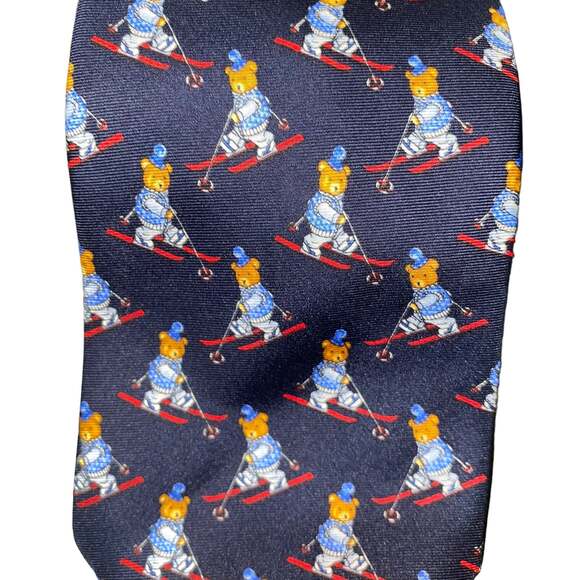 Allea Expressly for Nordstrom Tie w/ Bear Skiing 100% Silk Made in Italy Blue - Picture 4 of 7